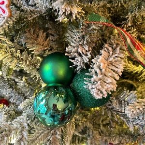 Green Plastic Ornaments, Glitter, Matte, Shiny, Baubles- Set of 34 Ornaments